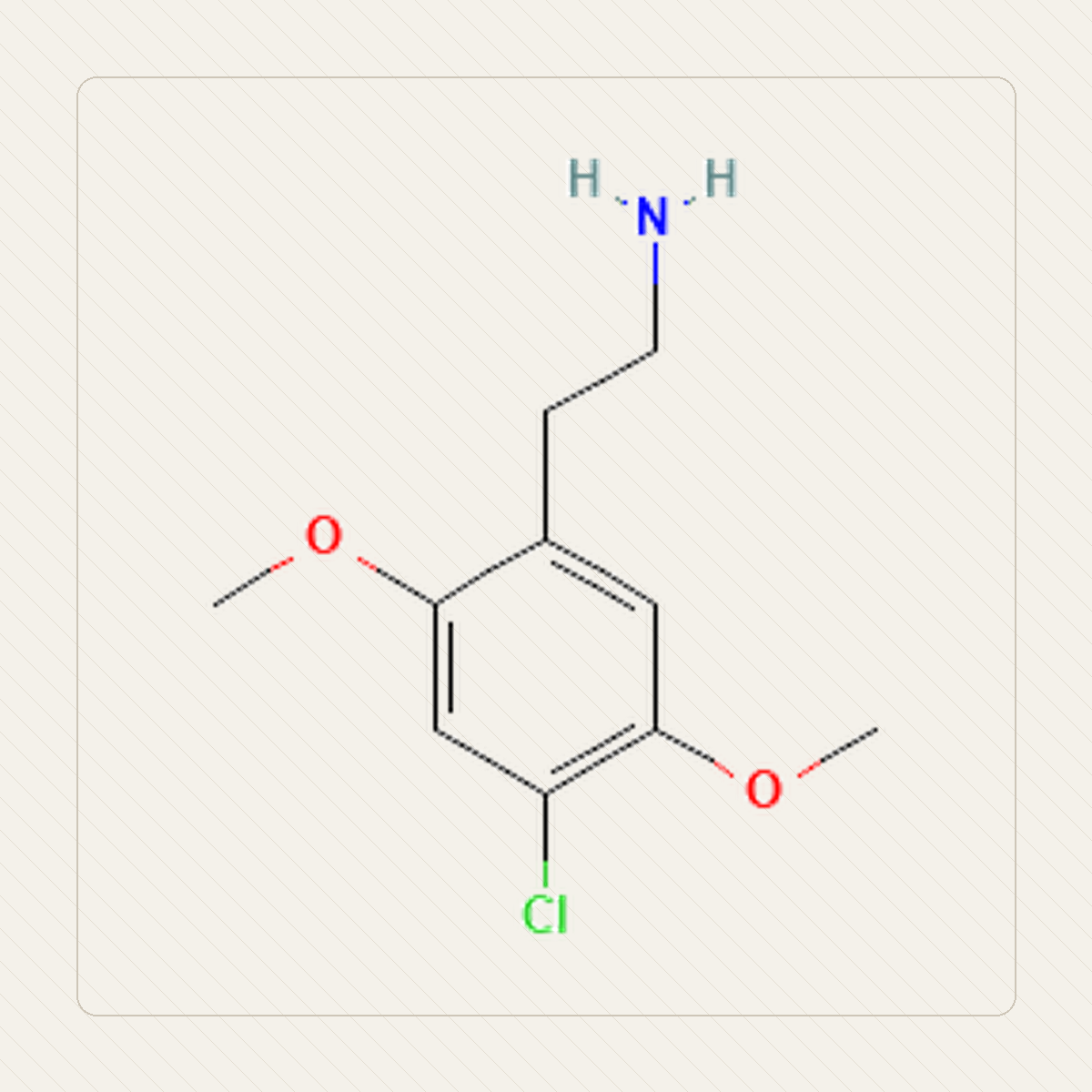 2C-C, Lehrillustration der Molekülstruktur