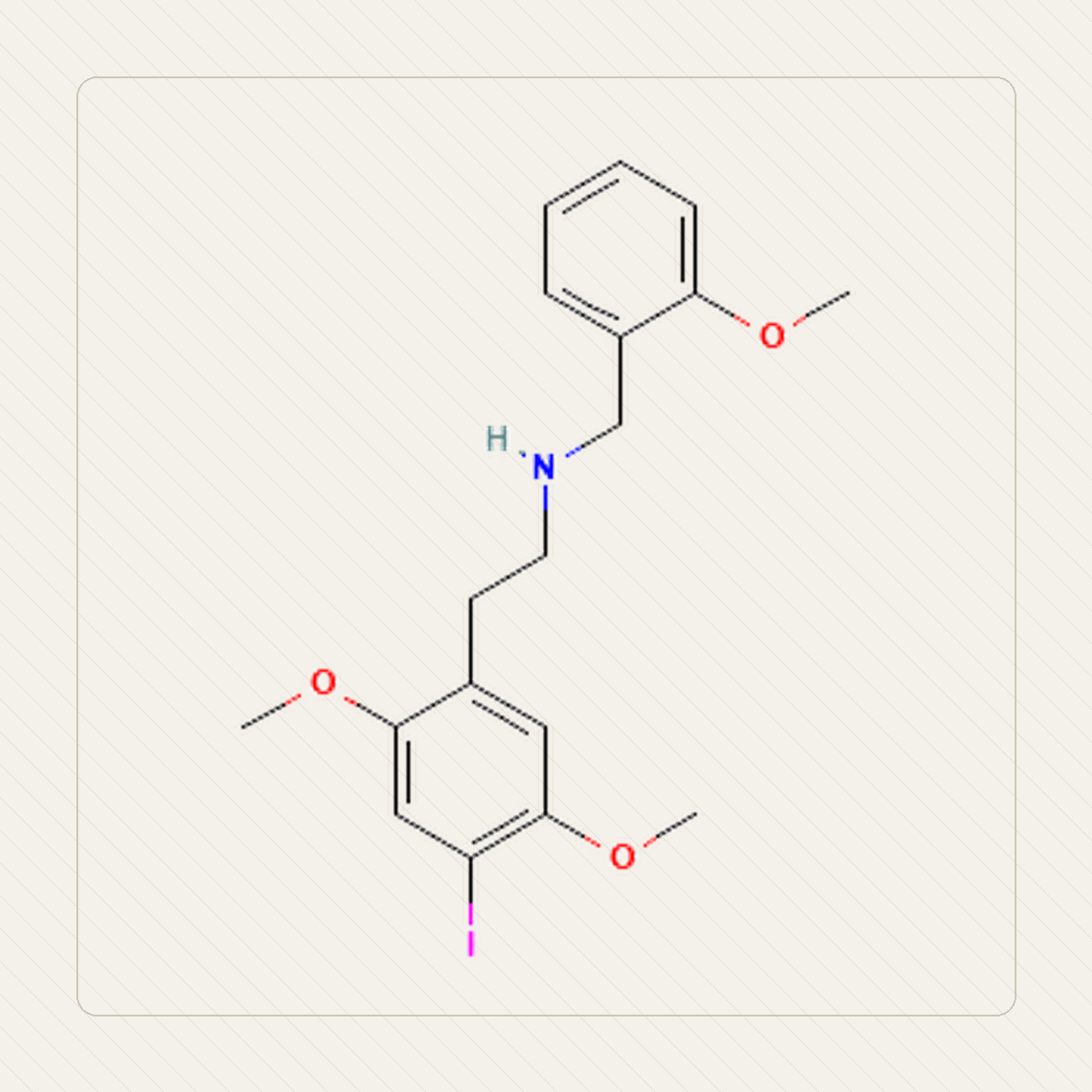 25I-NBOMe, Lehrillustration der Molekülstruktur