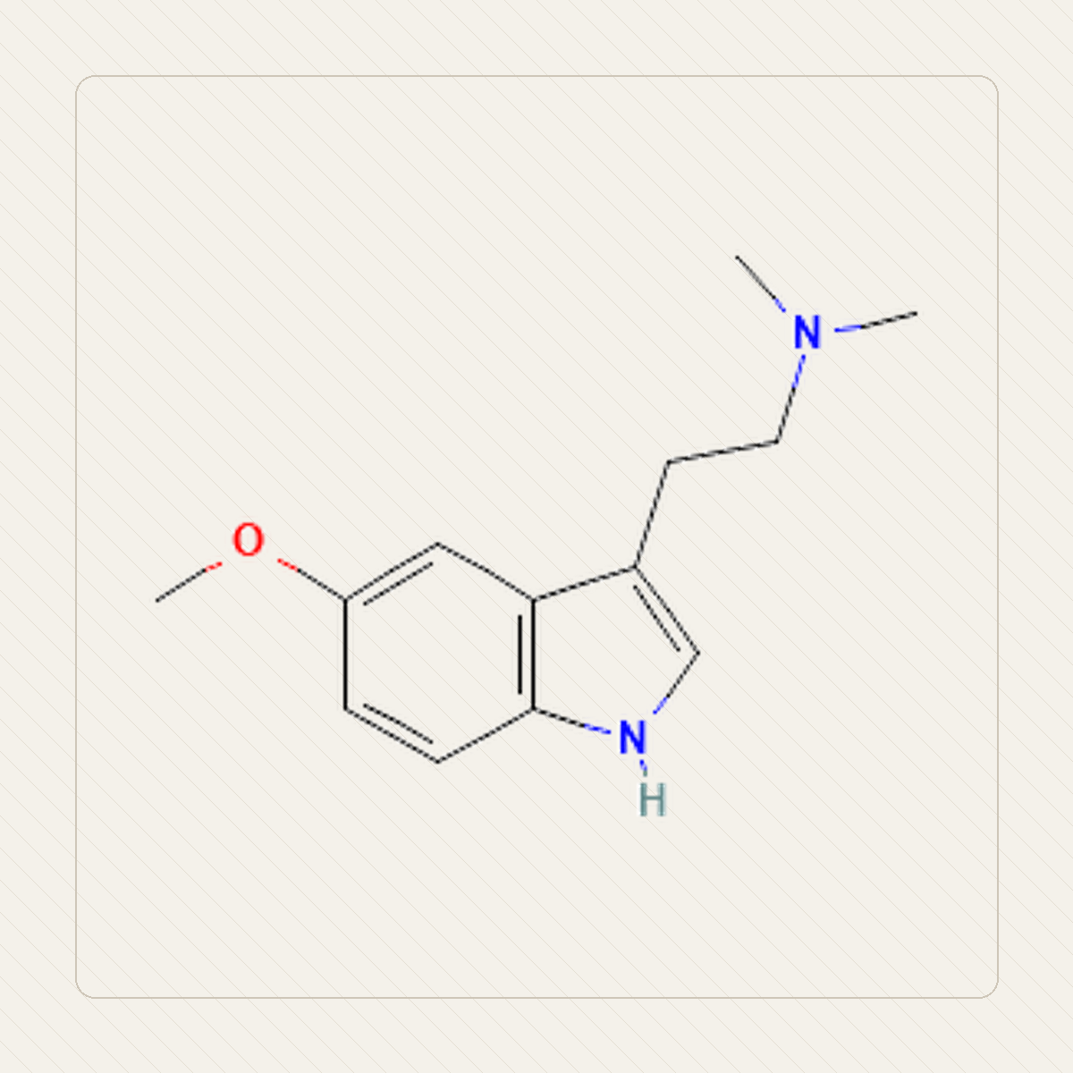 5-MeO-DMT, Lehrillustration der Molekülstruktur