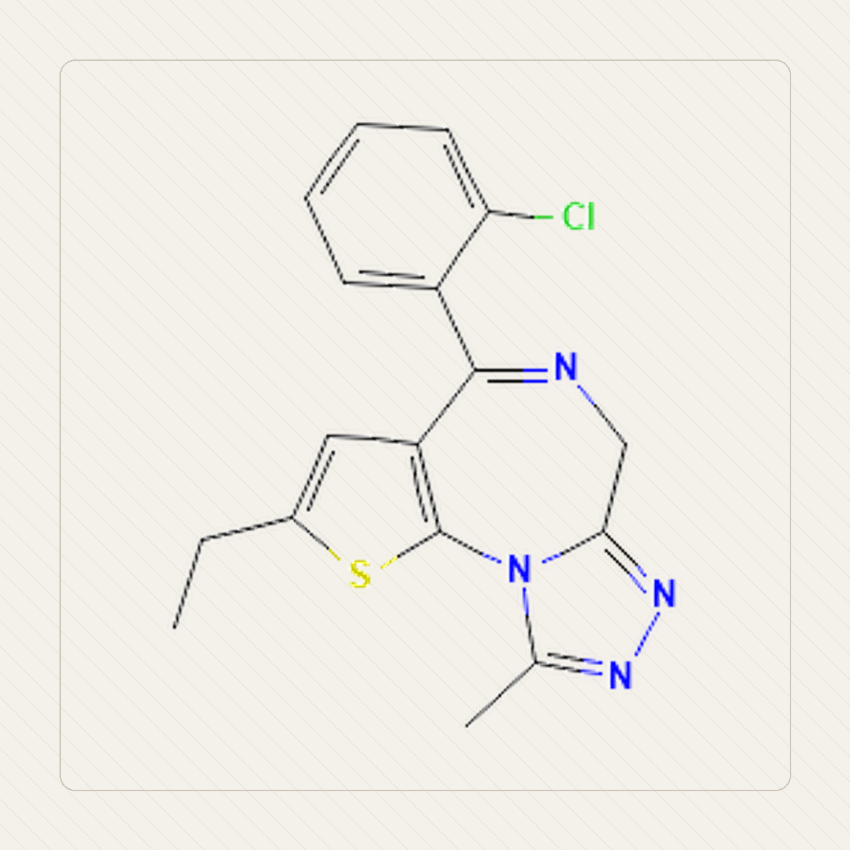 Etizolam, Lehrillustration der Molekülstruktur