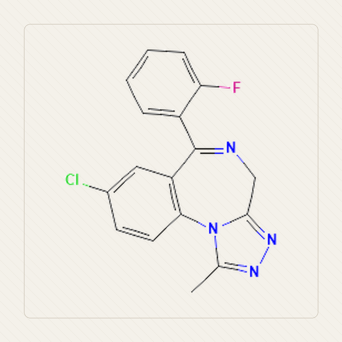 Flualprazolam, Lehrillustration der Molekülstruktur