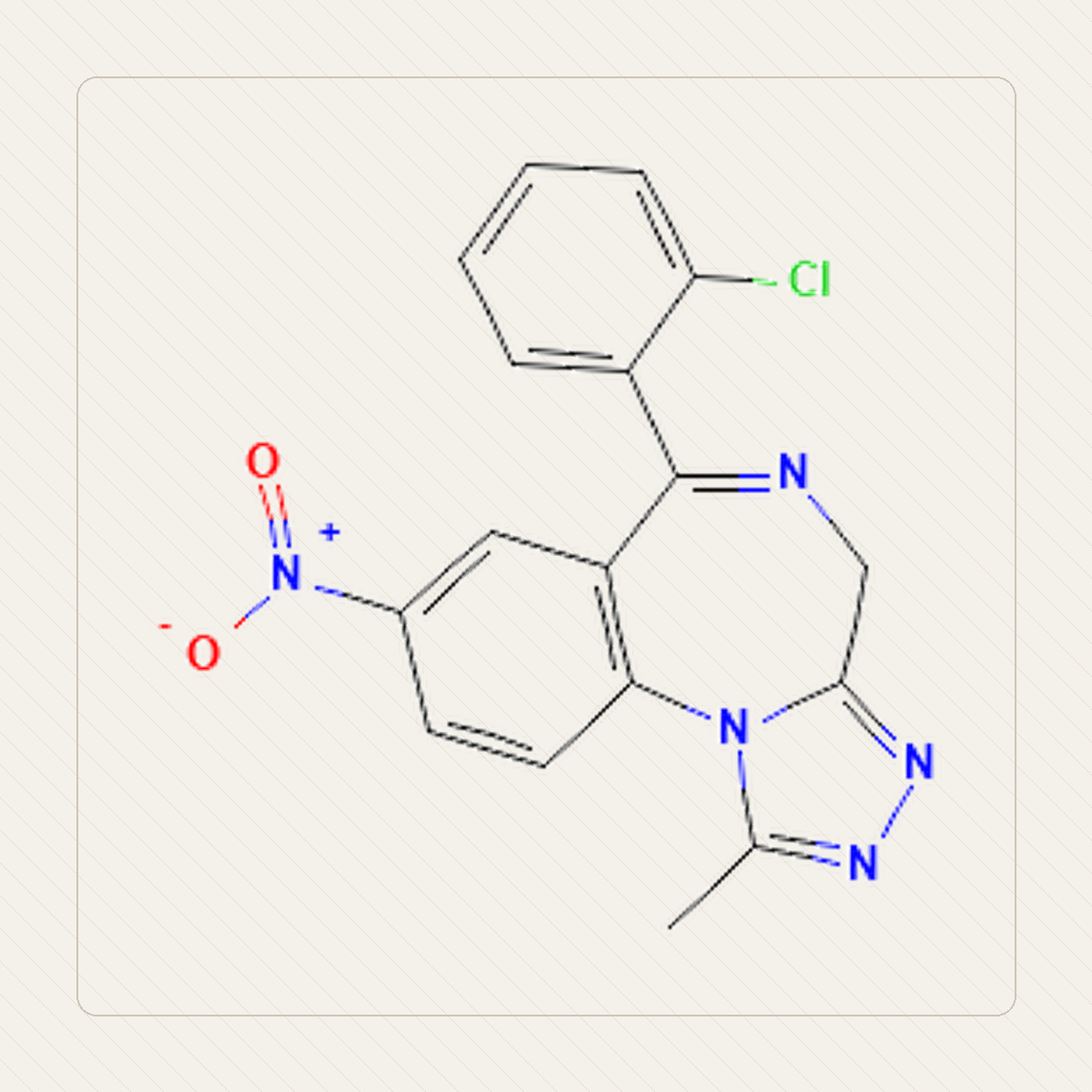 Clonazolam, Lehrillustration der Molekülstruktur