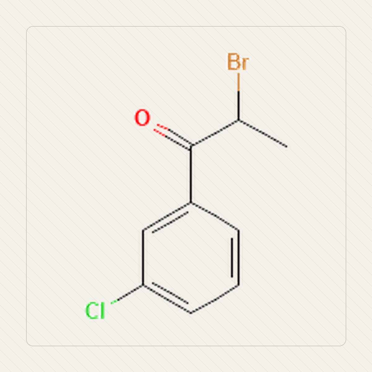 2-Brom-3-chlorpropiophenon, Lehrillustration der Molekülstruktur