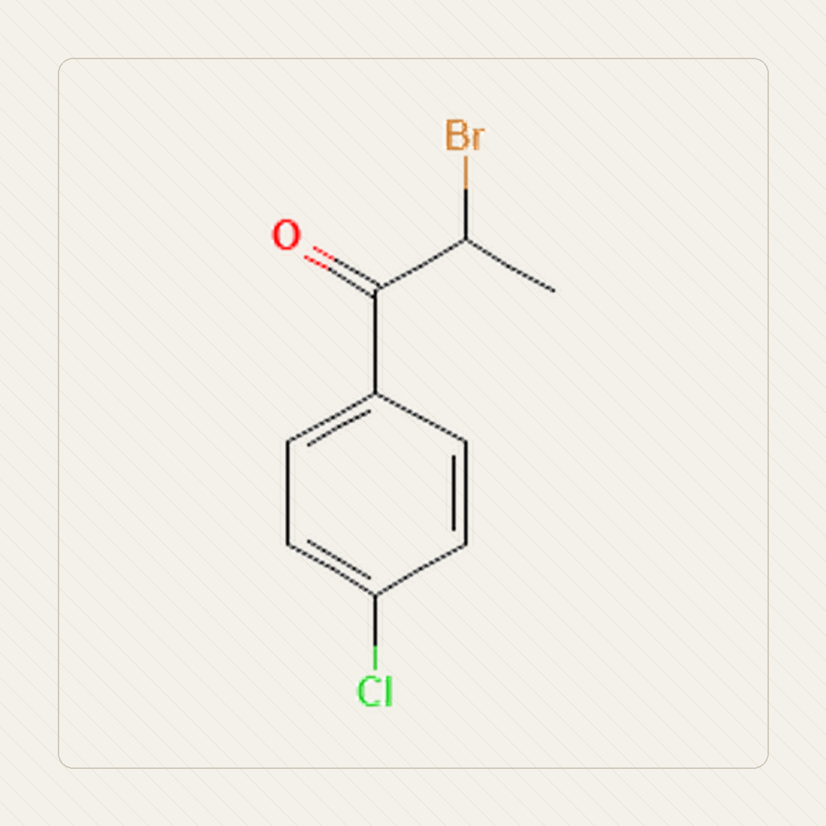 2-Brom-4-chlorpropiophenon, Lehrillustration der Molekülstruktur
